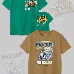 CODEZ Boys Pack Of 2 Typographic Printed Cotton T-shirt-58