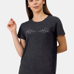 Amante Women Grey Cotton Short Sleeves Lounge T-shirt-26