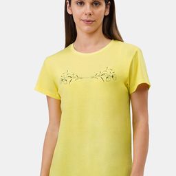 Amante Women Yellow Floral Printed Cotton Blend Lounge T-shirt-image-80