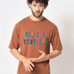 Imsa Moda Typography Printed Drop Shoulder Sleeves Cotton Oversized T-shirt-image-4