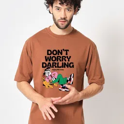 Imsa Moda Typography Printed Drop-Shoulder Sleeves Cotton T-shirt-image-67