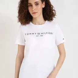 Tommy Hilfiger Women Typography Printed Round Neck Cotton T-shirt-image-47
