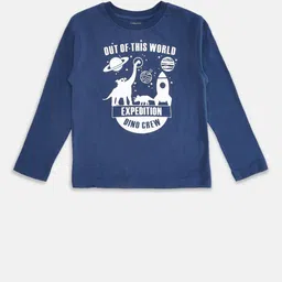 Pantaloons Junior Boys Navy Blue Typography Printed Pure Cotton T-shirt-picture-0