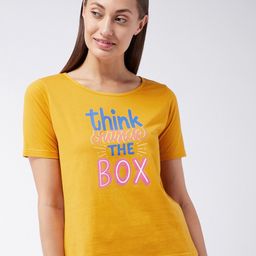 Miss Chase Women Mustard Yellow Typography Printed Pure Cotton T-shirt-picture-44