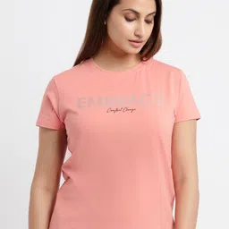 Status Quo Women Coral Typography Printed Cotton T-shirt-picture-51