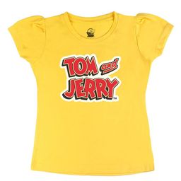 Tom & Jerry Girls Yellow Typography Printed T-shirt-image-95