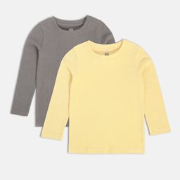 MINI KLUB Kids Pack Of 2 Round Neck Long Sleeves Raw Edge Cotton T-shirt-59