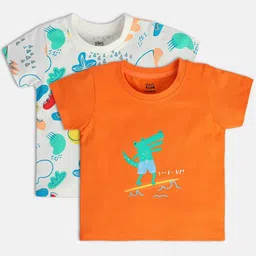 MINI KLUB Boys Pack Of 2 Graphic Printed Round Neck Cotton T-shirt-image-93