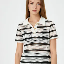 Koton Women Self-Design Polo Collar T-shirt-image-87