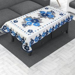 Dakshya Industries White & Blue Floral Pure Cotton 2-Seater Table Cover-14