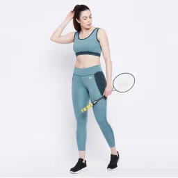 Clovia Snug Fit Active Mid-Rise Ankle-Length Tights & Padded Non Wired Sports Bra - Blue-picture-27