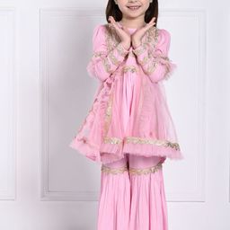 THE PONY & PEONY CO. Girls Embroidered Regular Gotta Patti Kurti with Sharara & With Dupatta-picture-30