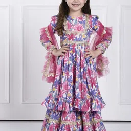 THE PONY & PEONY CO. Girls Floral Printed Regular Gotta Patti Kurta with Sharara & With Dupatta-picture-24