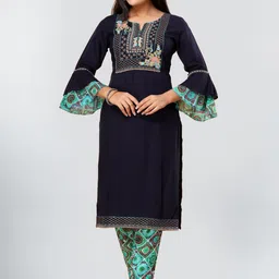 ROOPWATI FASHION Floral Yoke Design Thread Work Kurta With Palazzos-picture-5
