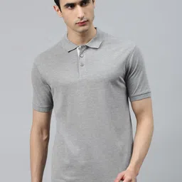 Alcis Men Grey Melange Slim Fit Solid Polo Collar T-shirt-image-45