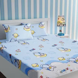 URBAN DREAM Blue & Yellow Conversational Cotton 210 TC Queen Bedsheet With 2 Pillow Covers-image-62