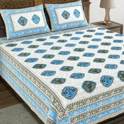 BLOCKS OF INDIA Blue & White Ethnic Motifs Cotton 210 TC King Bedsheet Set 2.28 m x 2.74 m-image-89