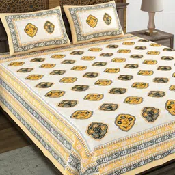 BLOCKS OF INDIA Yellow Ethnic Motifs 210 TC King Bedsheet with 2 Pillow Covers-image-90