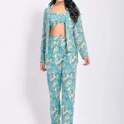 GARDEN PARTY Printed Halter Neck Top With Flared Trouser & Jacket Co-Ords-picture-58
