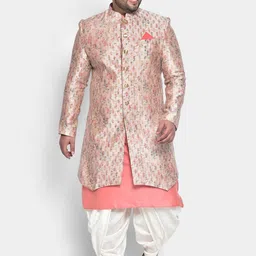 KISAH PLUS Men Peach Coloured & White Printed Sherwani Set-picture-16