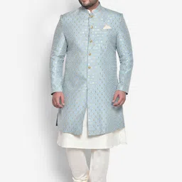 KISAH PLUS Men Cream Printed Sherwani Set-picture-21