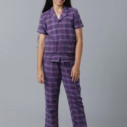 UNDER FOURTEEN ONLY Girls Checked Pure Cotton Night Suit-image-35