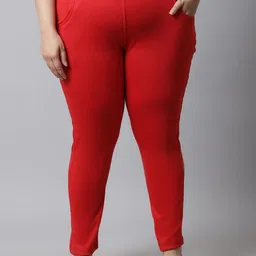TAG 7 Women Plus size Red Solid Ankle-Length Leggings-image-3