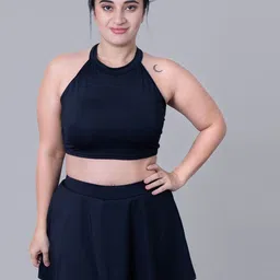 Keepfit Plus Size Halter Neck Top & Flowy Skirt Swim Set-image-62