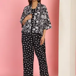 TAG 7 Floral Printed V-Neck Pure Cotton Top With Trousers & Shrug-23