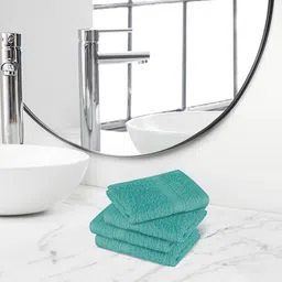 Himeya 4 Pcs Turquoise Blue Self Design 450 GSM Pure Terry Cotton Face Towels-image-70