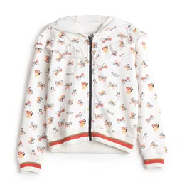 UNDER FOURTEEN ONLY Girls Off White Conversational Printed Hooded Cotton Sweatshirt-image-7