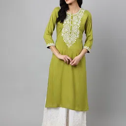 Ashlee Round Neck Ethnic Motifs Yoke Design Thread Work Straight Fit Kurta-8