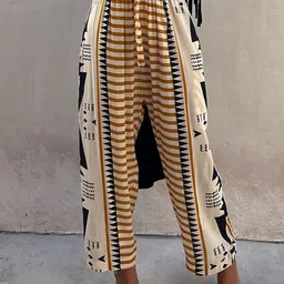 StyleCast Women Cream-Coloured Striped Printed Loose Fit High-Rise Trousers-picture-22