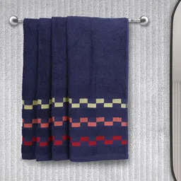 BIANCA Navy Blue Set Of 4 Mercerized Cotton 450 GSM Bumpy-Striped Hand Towels-73