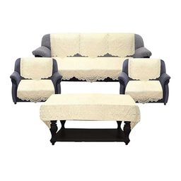 Kuber Industries Premium Cream Colored 6 Pieces Cotton 5 Seater Sofa Covers & Table Cover-image-42