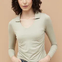 Ginger by Lifestyle Women Solid Polo Collar T-shirt-image-12