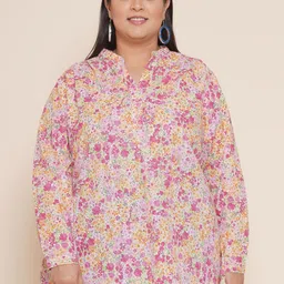 Kiaahvi by JOHN PRIDE  Plus Size Floral Print Mandarin Collar Shirt Style Top-picture-38