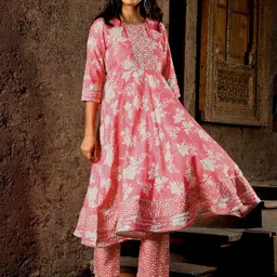 Jaipur Kurti Floral Printed A-line Kurta With Trousers & Dupatta-18
