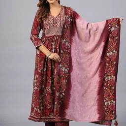 Amchoor Floral Printed Sequinned Kurta with Trousers & With Dupatta-1