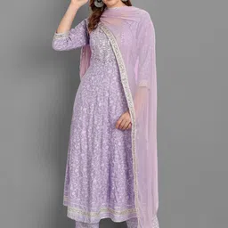 SINGNI Women Purple Ethnic Motifs Mirror Work Kurta with Trousers & Dupatta-image-15
