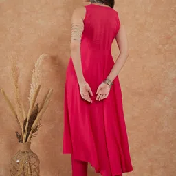 Sangria Ethnic Motifs Mirror Work Embroidered A-Line Kurta With Trouser image 2