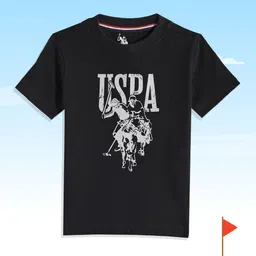 U.S. Polo Assn. Kids Boys Black Brand Logo Printed Polo Collar Pure Cotton T-shirt-image-95