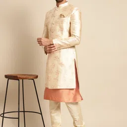 KISAH Men Pink & White Printed Sherwani Set-picture-8