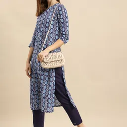 Anouk Women Navy Blue Ethnic Motifs Printed Pure Cotton Kurta with Trousers-image-34