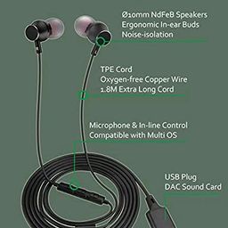 DUNGZDUZ USB Earbuds Headphones for Computer, Noise-Isolation in-Ear Earphones with Microphones, USB DAC & 1.8M Cord, Universally Compatible with Laptop, Desktop PC, Mac, BSU-02B image 2