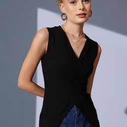 STREET 9 Solid V-Neck Sleeveless Wrap Top-image-84