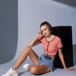 STREET 9 Round Neck Solid Crop Top-image-71