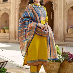 WOMEN PLUS Women Ethnic Motifs Yoke Design Regular Thread Work Kurta with Trousers & With Dupatta-27