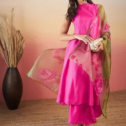 InWeave Women Striped Empire Kurta with Palazzos & With Dupatta-47
