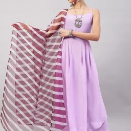 InWeave Purple & White Striped Organza Dupatta-picture-55